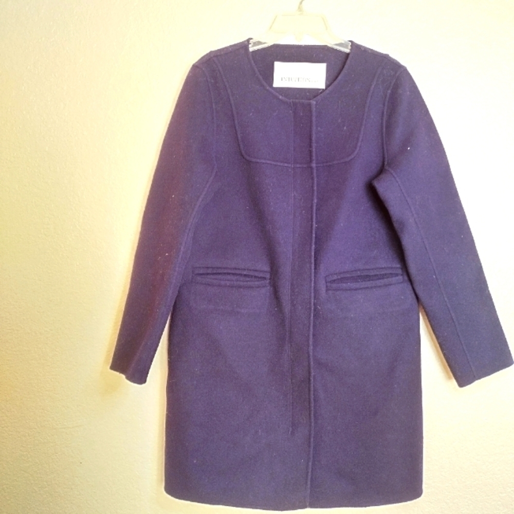 intuition paris 100% wool full zip Navy coat sz 8